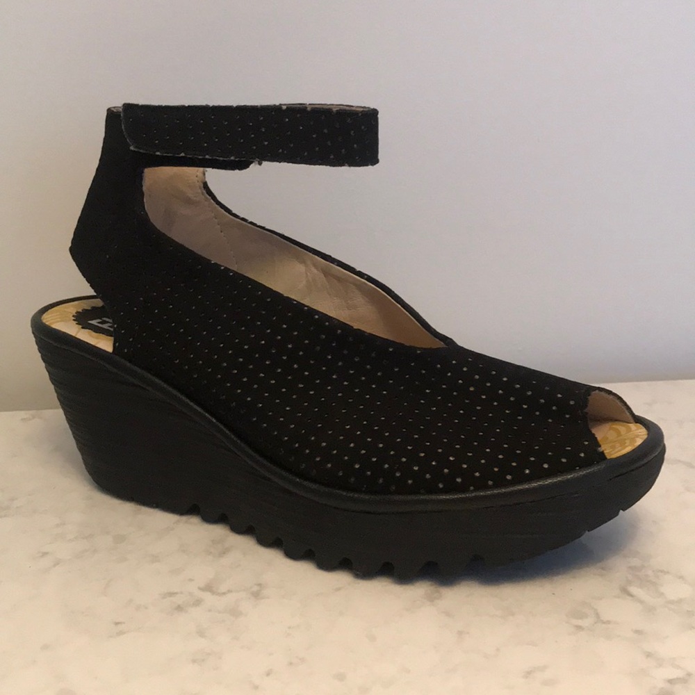 Fly London Yala Peep Toe Wedges